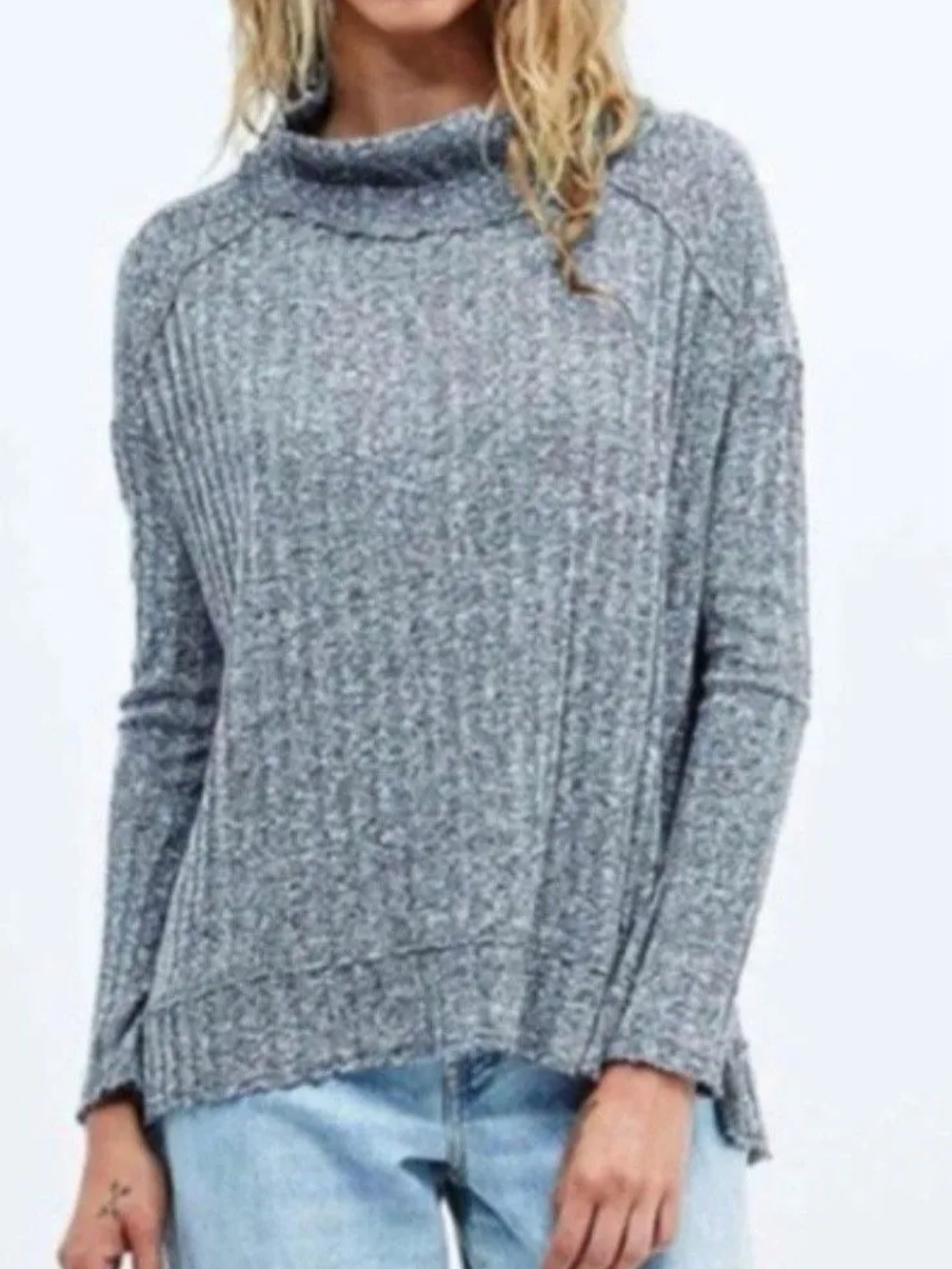Free People Clarissa Ribbed Moch Neck Sweater Size M